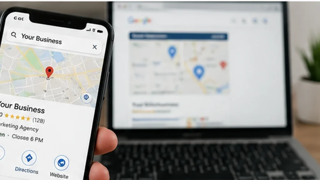 Business search visibility displayed across mobile and desktop search experiences