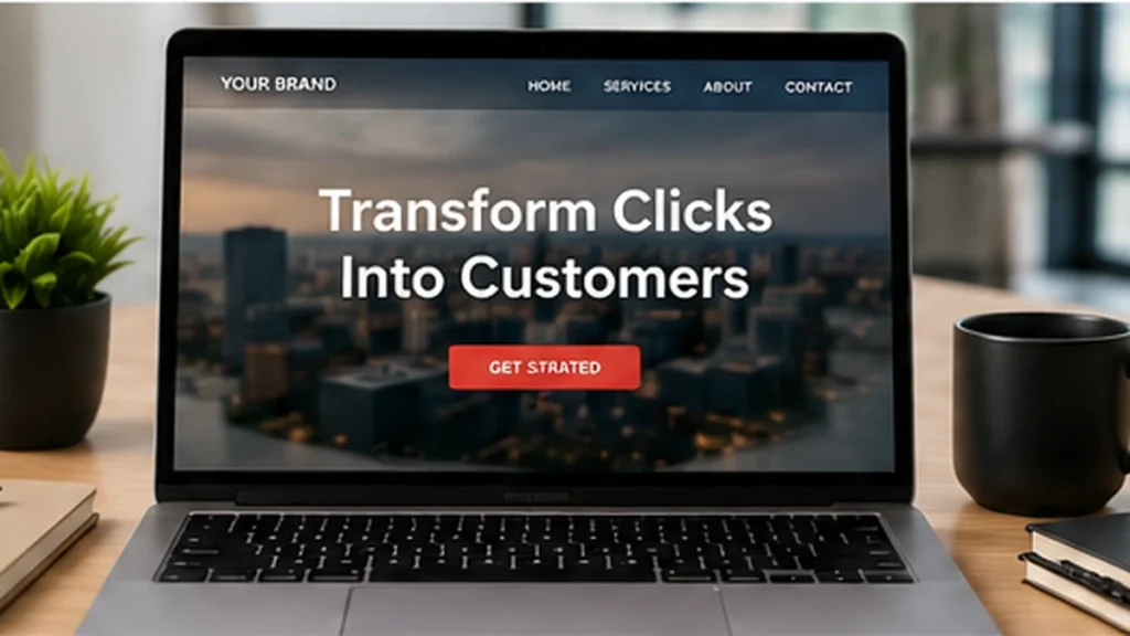 Conversion-focused business website representing the path from marketing clicks to customers and revenue